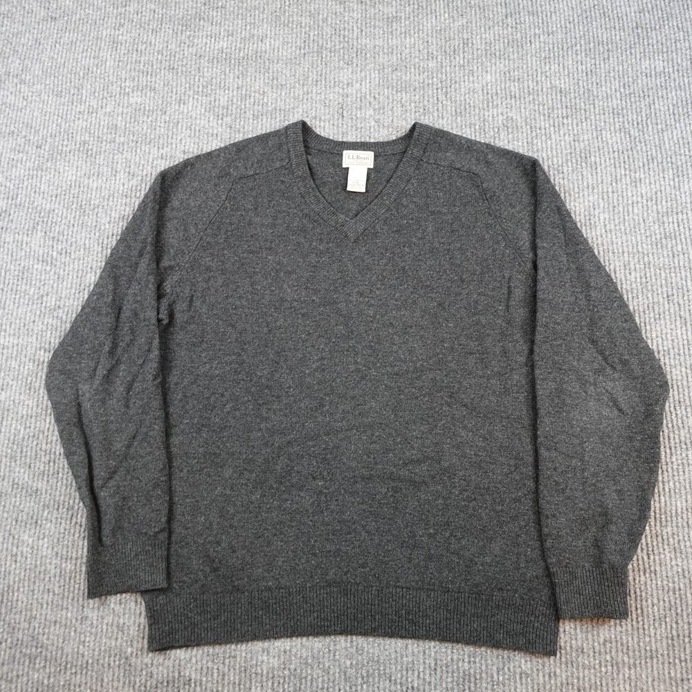 L.L.Bean Mens Medium Tall Gray Lambswool V Neck Sweater Pullover 264790